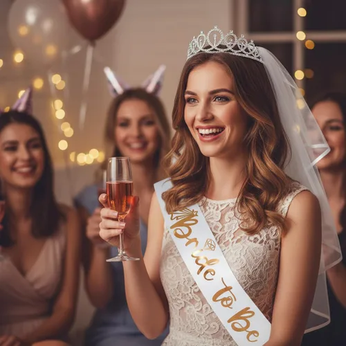 Miniatura 2 de 4 piezas de decoraciones de despedida de soltera para novia y novio, tiara/velo de corona, accesorios de fiesta de compromiso, regalos de despedida