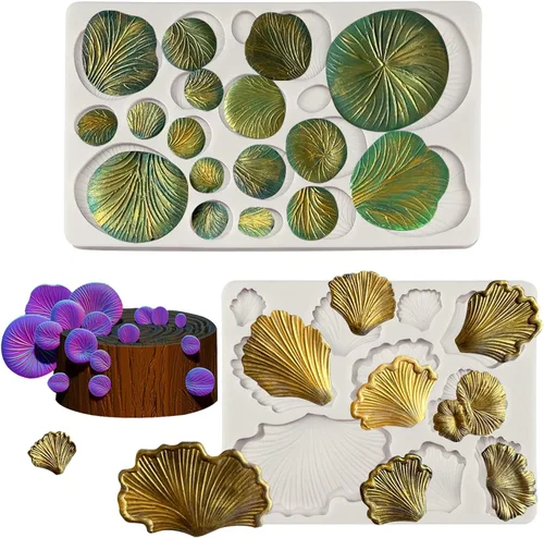 Moldes de fondant de hongos, 2 piezas, hongos de plantas, ginkgo biloba, decoración de tartas, moldes de silicona, para dulces, chocolate, flores,
