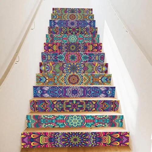 Miniatura 11 de PLIGREAT 15 tiras de calcomanías de espiga para escaleras, calcomanías de 7.1 x 39 pulgadas, calcomanías autoadhesivas de vinilo colorido a cuadros
