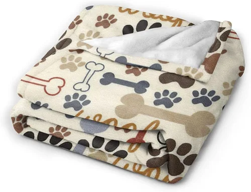 Miniatura 5 de Manta de Franela de Forro Polar con Estampado de Patas y Huesos de Perro, Mantas de Felpa Suave para Sofá, Sillón, Dormitorio, Regalo 50"X40