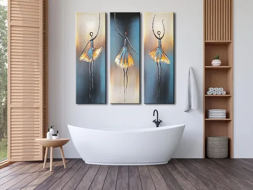 Miniatura 3 de Wieco Art 3 piezas de lienzos de bailarina bailarina, pinturas al óleo para decoración de pared, grande, 100% pintadas a mano, modernas, envueltas