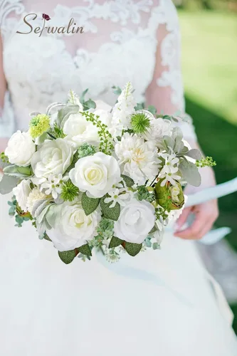 Miniatura 5 de Serwalin Flores Artificiales Flores Blancas Falsas Flores de Seda para Pastel para Manualidades DIY Ramos de Boda Centros de Mesa y Arreglos