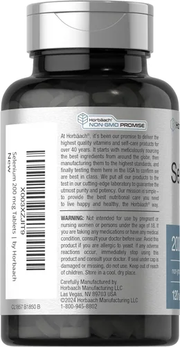 Miniatura 3 de Horbäach Suplemento de selenio para mujeres y hombres 200 mcg 120 tabletas como levadura de selenio Vegetariano, sin OMG y sin gluten