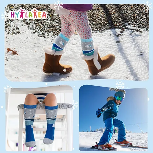 Miniatura 6 de Hylaea - Calcetines de lana merino para niños, calcetines térmicos cálidos hasta la rodilla, para esquí, patinaje, snowboard, para niños y niñas