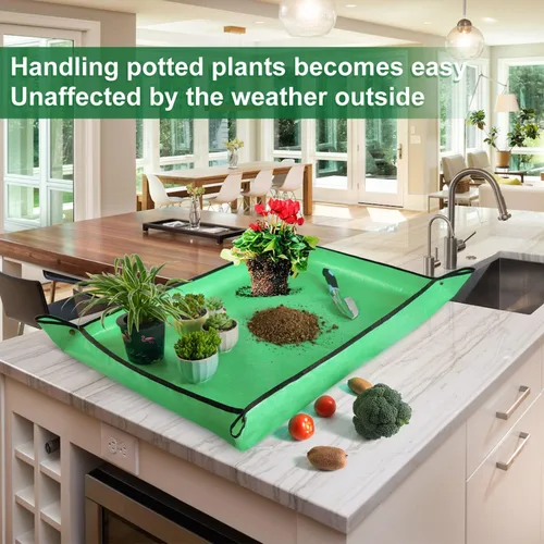 Miniatura 3 de Tapete grande de 39.5" x 31.5" para trasplante de plantas de interior, control de desorden en mesa, bandeja portátil para macetas de jardinero