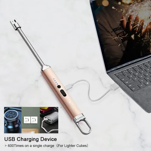 Miniatura 4 de Encendedor SUPRUS, encendedor USB recargable con interruptor de seguridad, encendedor eléctrico de arco con cuello flexible de 360°, sin llama, Oro
