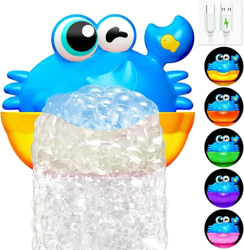 Juguetes de baño para niños de 1 a 3 años, juguetes de baño iluminados para bebés, creador de burbujas de cangrejo con luz colorida, regalos de