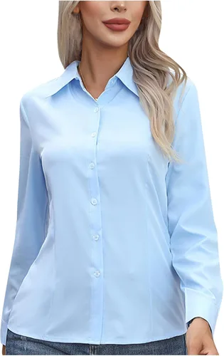 Miniatura 9 de Camisas de vestir con botones para mujer, camisas de vestir sin arrugas, manga larga, cuello para oficina, trabajo, blusas formales