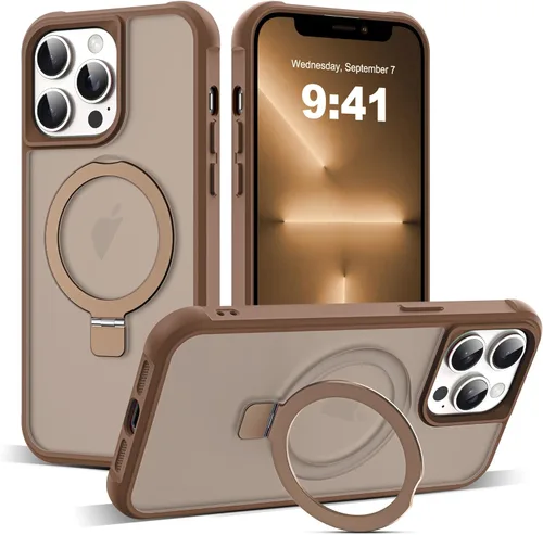 SKYLMW – Funda compatible con iPhone 12 Pro Max y iPhone 13 Pro Max con soporte magnético invisible tipo anillo, fundas translúcidas para teléfonos