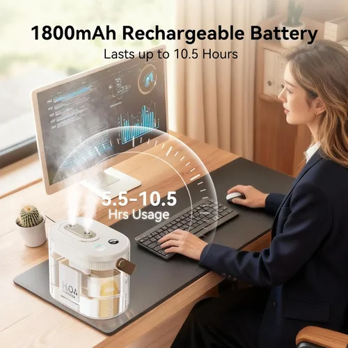 Miniatura 2 de DIGIX - Humidificador portátil recargable con pantalla inteligente, luz nocturna, fácil de limpiar, 1.4L, pequeños humidificadores para recámara