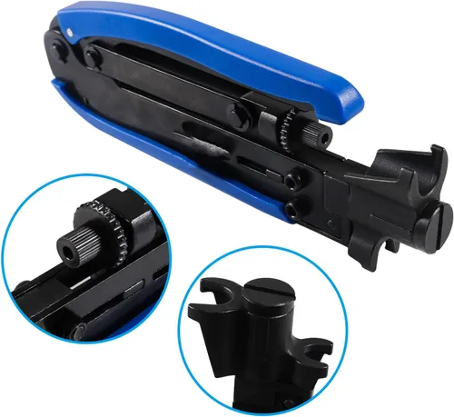 Miniatura 4 de Herramienta de compresión coaxial Kit de crimpadora de cable coaxial ajustable RG6 RG59 RG11 75-5 75-7 Pelacables coaxiales con 20 conectores