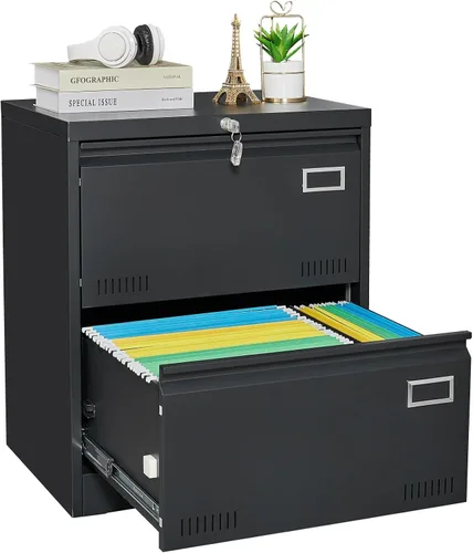 Miniatura 10 de Archivador lateral de 3 cajones con cerradura para oficina en casa, archivador de metal con barra ajustable para colgar, organización de archivador