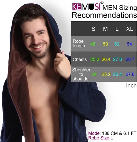 Miniatura 3 de Bata de baño con capucha para hombre, suave y de longitud completa, cómodo camisón cálido de longitud completa