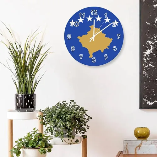 Miniatura 5 de Kosovo - Reloj de pared redondo con bandera de Kosovo, silencioso, sin tictac, para cocina, dormitorio, oficina, decoración interior del hogar
