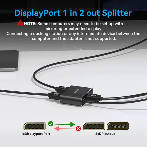 Miniatura 4 de Adaptador DisplayPort a Dual DisplayPort Dual 4K120Hz o 4K144Hz+4K60Hz Modo Extend/Copia/SST/MST a 2 DP Adaptador de puerto de pantalla para 2