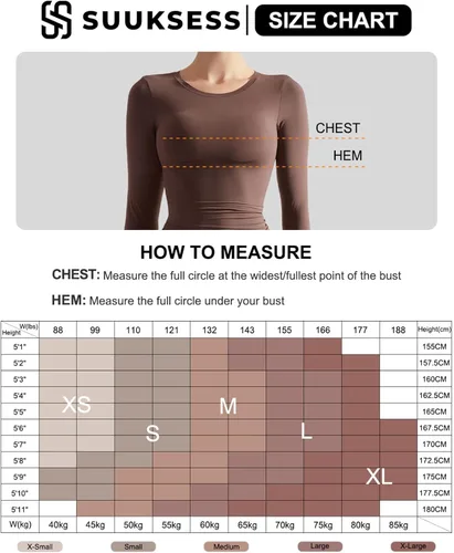 Miniatura 6 de SUUKSESS Camisetas básicas ajustadas de doble forro para mujer, cuello redondo, manga larga