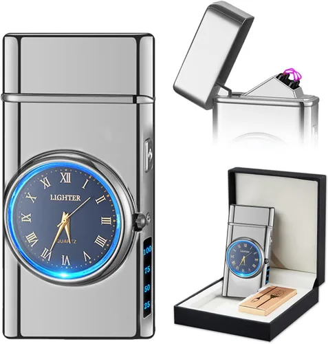 Miniatura 15 de Reloj Eléctrico Genial con Encendedor de Plasma de Doble Arco, Resistente al Viento, Recargable por USB con Indicación de Batería para Fuego, Dragón
