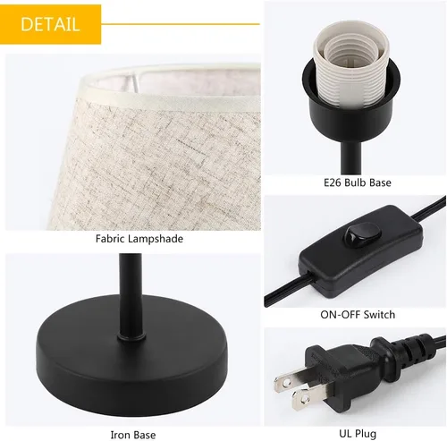 Miniatura 6 de HAITRAL Lámparas de mesita de noche, juego de 2 lámparas de mesita de noche pequeñas con pantalla de tela, lámparas de mesita de noche