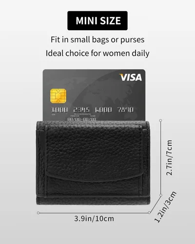 Miniatura 6 de Karmiir RFID - Cartera pequeña de cuero para hombres y mujeres con bolsa para monedas, billetera compacta de triple bolsillo con ranura