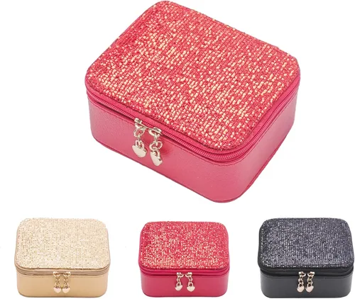 AILONMEI Pequeña caja organizadora de joyas para mujeres, minicajas de joyería de cuero portátiles, almacenamiento de aretes, anillos de viaje,