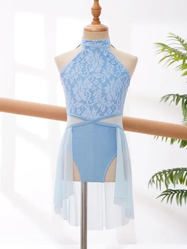 Miniatura 48 de Vestido de ballet lírico para niñas y niñas, sin mangas, encaje floral, leotardo contemporáneo, moderno disfraz de baile