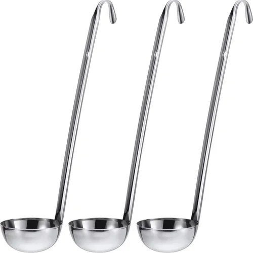 Miniatura 10 de meekoo 3 Piezas Cucharones de Acero Inoxidable Cucharón de Sopa con Mango con Borde de Vertido para Cocina Cocinando Sopa Salsa (3 oz)