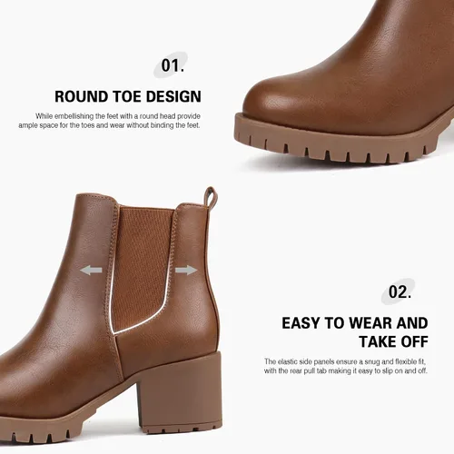 Miniatura 2 de JABASIC Botines Chelsea para mujer, tacón bajo y grueso, con plataforma elástica, sin cordones