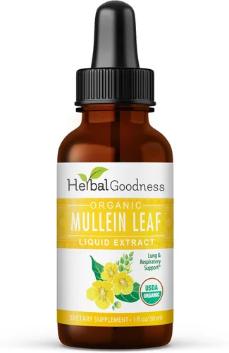 Herbal Goodness Extracto de hoja de gordolobo - Gota de gordolobo para desintoxicación de pulmones, propiedades de expectorantes herbales y
