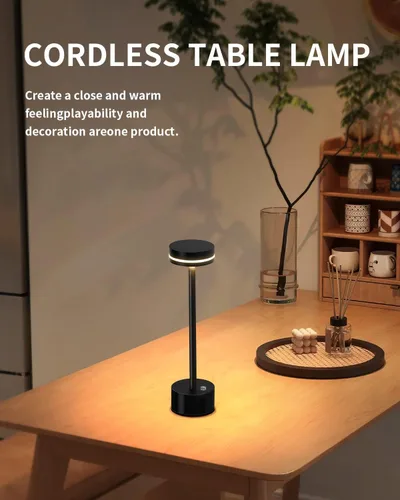Miniatura 2 de PUSU Juego de lámparas de mesa inalámbricas de 2 unidades, lámpara de escritorio LED portátil con batería, luces de mesa de 3 niveles de brillo