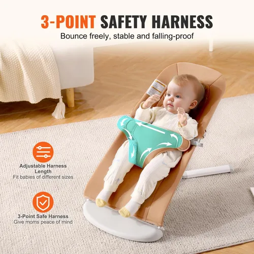 Miniatura 5 de VEVOR Gorila para bebé, asiento plegable para bebés de 0 a 9 meses, silla gorila para recién nacidos con 2 ángulos reclinables y arnés de 3 puntos
