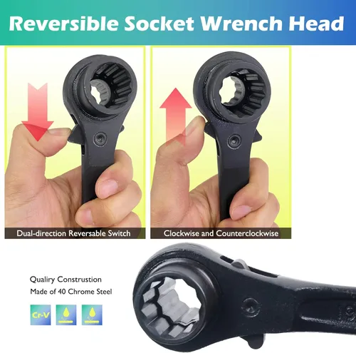 Miniatura 3 de WEDO Juego de 2 llaves de trinquete para andamio, 0.748 in x 0.866 in, Cr-V, llave de trinquete forjada, longitud 12.283 in, llave de trinquete