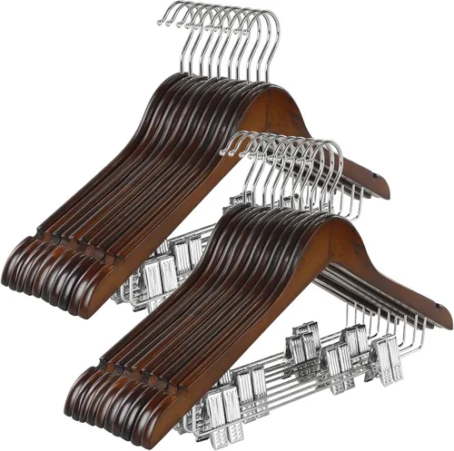 Miniatura 16 de TOPIA HANGER Perchas de madera para trajes con clips de metal ajustables (paquete de 10), perchas de ropa de madera maciza, gancho giratorio