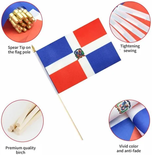 Miniatura 3 de Paquete de 25 banderas dominicanas pequeñas de mano con bandera dominicana en palo de 5 x 8 pulgadas