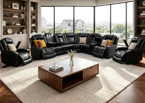 Miniatura 17 de Juego de sofá modular reclinable eléctrico con LED, juegos de muebles de sala de estar, sofá reclinable de cuero para sala de estar/cine en casa