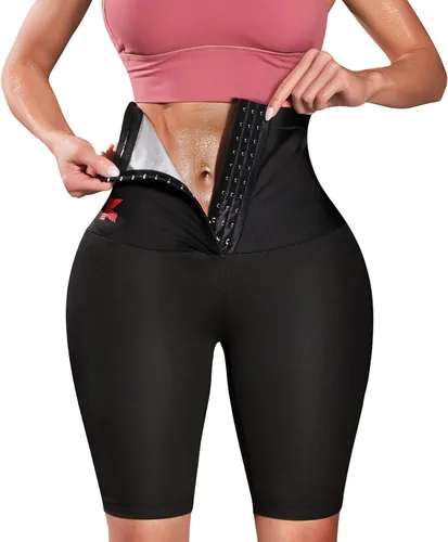 KUMAYES - Pantalones de sauna para mujer con cintura alta, pantalones cortos adelgazantes de compresión térmica para entrenamiento, ejercicio,