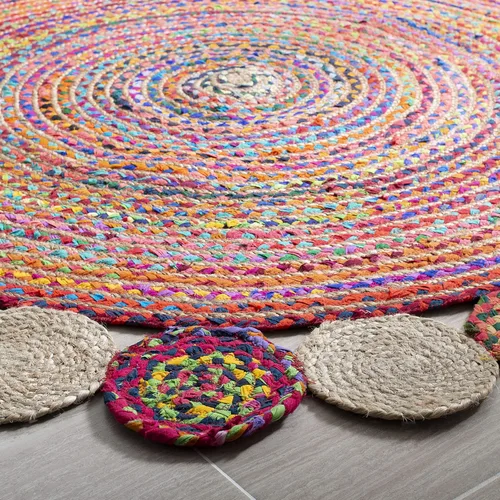 Miniatura 3 de SAFAVIEH Cape Cod Collection CAP201A - Alfombra redonda de 4 pies, redonda, roja, multicolor, hecha a mano, estilo bohemio, trenzada de yute