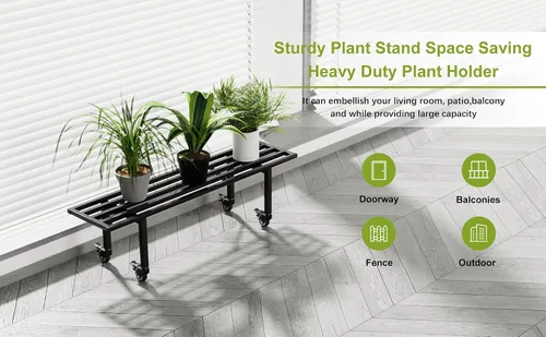 Miniatura 2 de Zhongma Soporte de metal para plantas de un nivel con ruedas, (35.43 pulgadas de largo x 8.66 pulgadas de ancho x 10.3 pulgadas de alto) soporte
