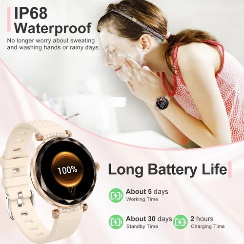 Miniatura 7 de Relojes inteligentes para mujer, responder/hacer llamadas, reloj inteligente AMOLED de 1.19 pulgadas con Bluetooth para teléfonos Android iOS