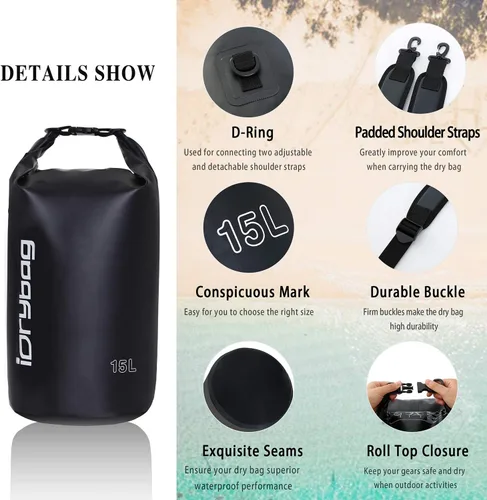 Miniatura 2 de IDRYBAG Bolsa seca para kayak impermeable 2L/5L/10L/15L/20L, pequeña bolsa impermeable para navegación