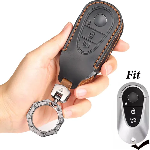 Miniatura 2 de Funda para llave inteligente Mercedes Benz 2023, funda de llavero de cuero hecha a mano, con llavero de metal para llave inteligente de clase S