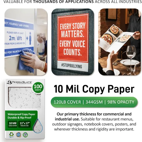 Miniatura 6 de TerraSlate - Papel fotocopiador de 10 milésimas de pulgada de grosor de 11 x 17 pulgadas, para lluvia/clima/impermeable, compatible con impresora