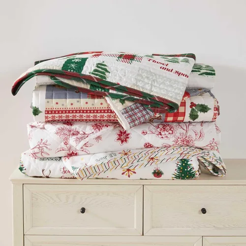 Miniatura 6 de Great Bay Home Juego de colcha de Navidad tamaño King con fundas - Estampados navideños vibrantes y alegres - Colcha reversible festiva de temporada
