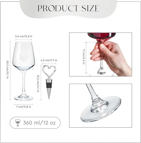 Miniatura 6 de AW BRIDAL Regalos Divertidos de 40 Cumpleaños para Mujeres u Hombres, Juego de Regalo Personalizado de Copa de Vino Vintage de 1985
