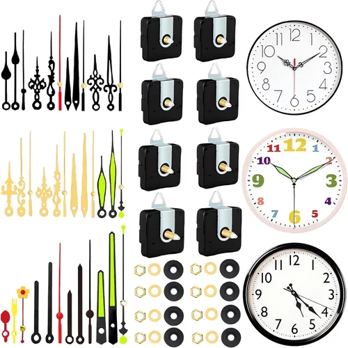 Miniatura 9 de Mecanismo de movimiento de reloj de pared de cuarzo sin tictac para manualidades, piezas de reparación con 3 pares diferentes de manecillas