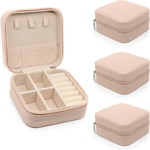 Joyero pequeño, estuche portátil de viaje para anillos, colgantes, aretes, collares, organizador de pulseras, cajas de almacenamiento (rosa*4).