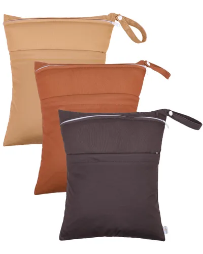 Miniatura 38 de babygoal Bolsas para artículos húmedos y secos, paquete de 3, bolsas de viaje reutilizables impermeables para trajes de baño, pañales de tela