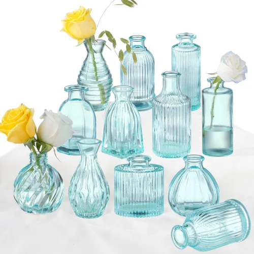 Miniatura 11 de Jarrones de brotes de champán en paquetes al por mayor de 24 envases, jarrones de vidrio ámbar pequeños para decoración, centros de mesa, jarrones