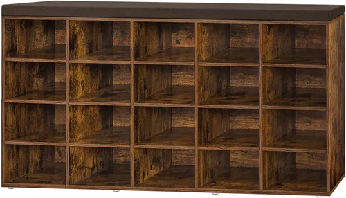 Miniatura 13 de DINZI LVJ Banco de almacenamiento de zapatos con cojín, estante de cubículos con 12 cubículos, estantes ajustables, banco organizador multifuncional