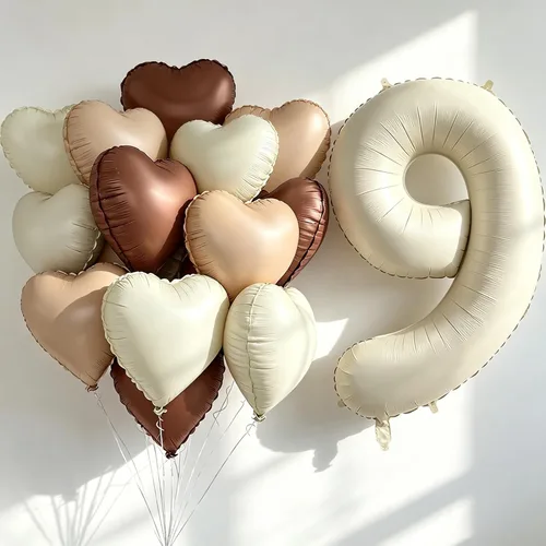 Miniatura 40 de Globos de 40 pulgadas color crema número 10, 17 piezas de globos de helio grandes con globos de corazón neutros crema nude caramelo beige marrón