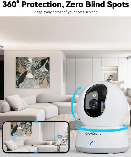 Miniatura 4 de blurams Cámaras para seguridad del hogar, cámara 2K para mascotas con aplicación de teléfono, cámaras interiores PTZ de 360°, conversación de 2